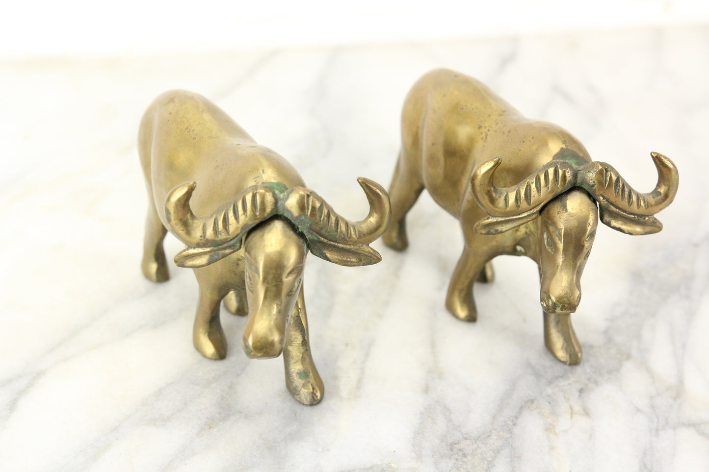 Brass Ox Bookend Figurine Statues, Pair