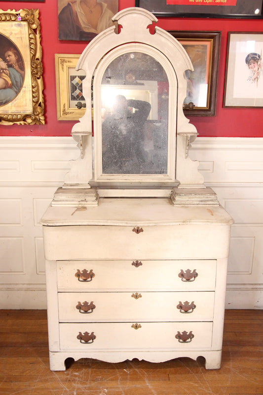 Dirty White Project Four Drawer Dresser with Glove Boxes and Swing Mirror