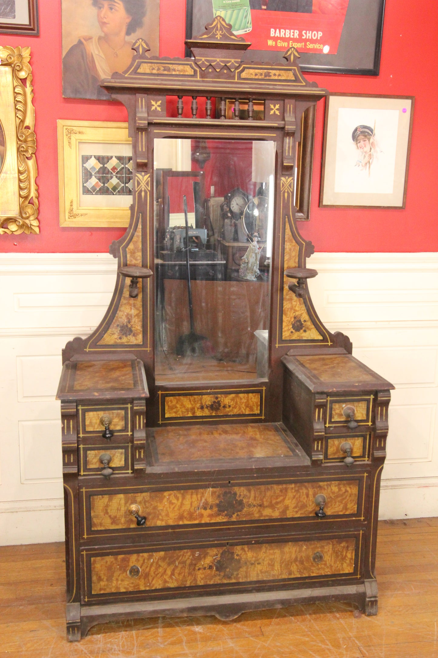 Victorian Dropwell Six Drawer Dresser with Mirror