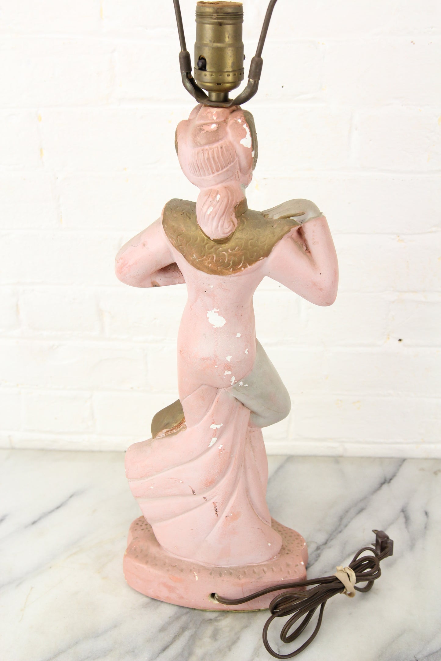 Chalkware Dancing Asian Woman in Pink Dress Lamp