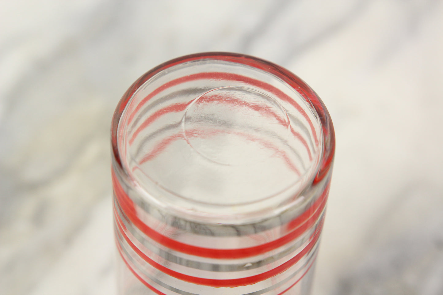 Silver and Red Striped Glass Drinking Cups, Set of 4
