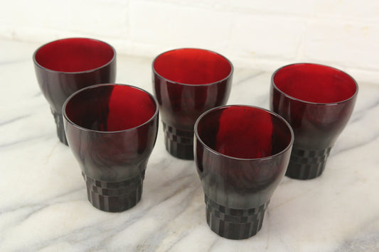 Cranberry Glass Art Deco Influenced Drinking Cups, Set of 5