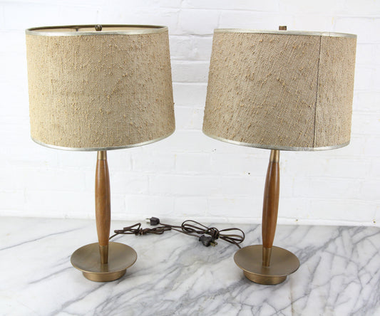 Mid-Century Modern Table Lamps with Shades, Matching Pair