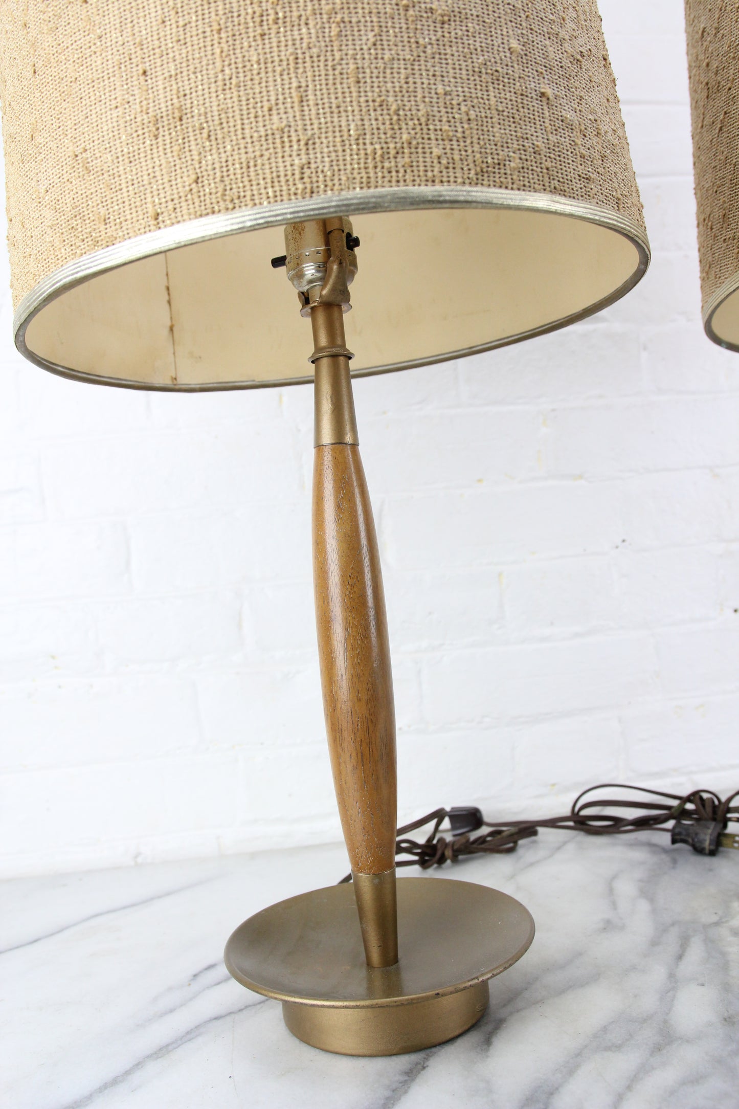 Mid-Century Modern Table Lamps with Shades, Matching Pair