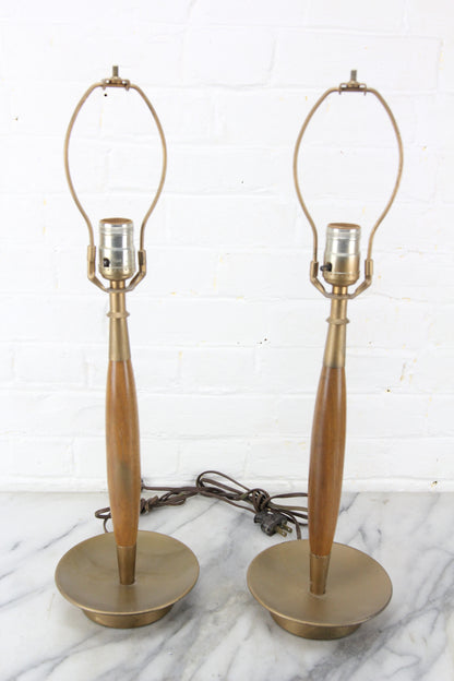 Mid-Century Modern Table Lamps with Shades, Matching Pair