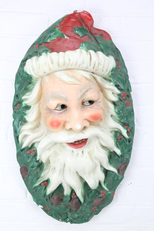 Life-Size Santa Claus Face Chalkware Wall Hanger Statue Decoration