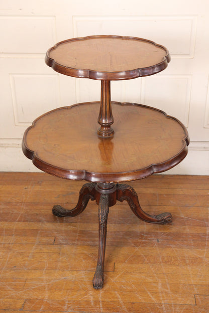 Two Tier Pie Crust Table with Inlay