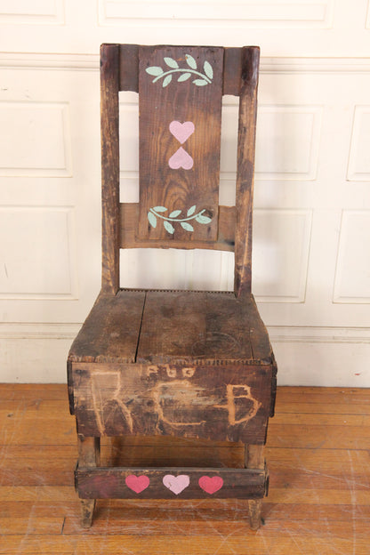 Folk Art Chair Made with Vintage Crates and Painted Details