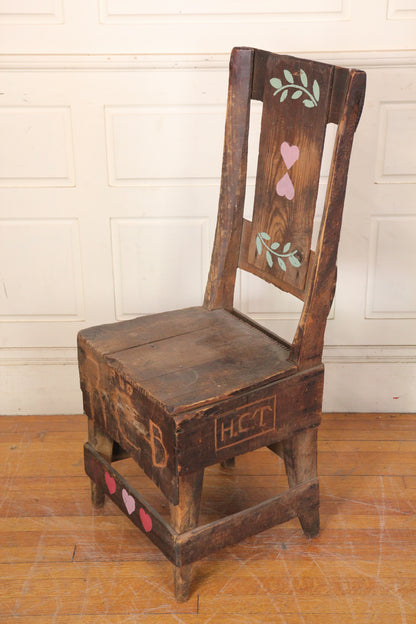 Folk Art Chair Made with Vintage Crates and Painted Details