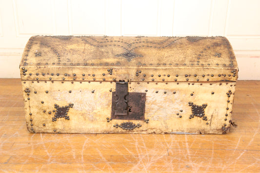 Studded Hide Covered Wooden Trunk