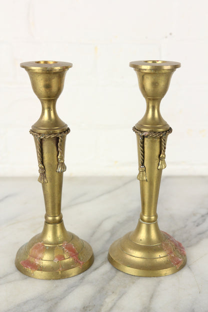 Solid Brass Rope Design Candlesticks, Made in India, Pair - 8.25"