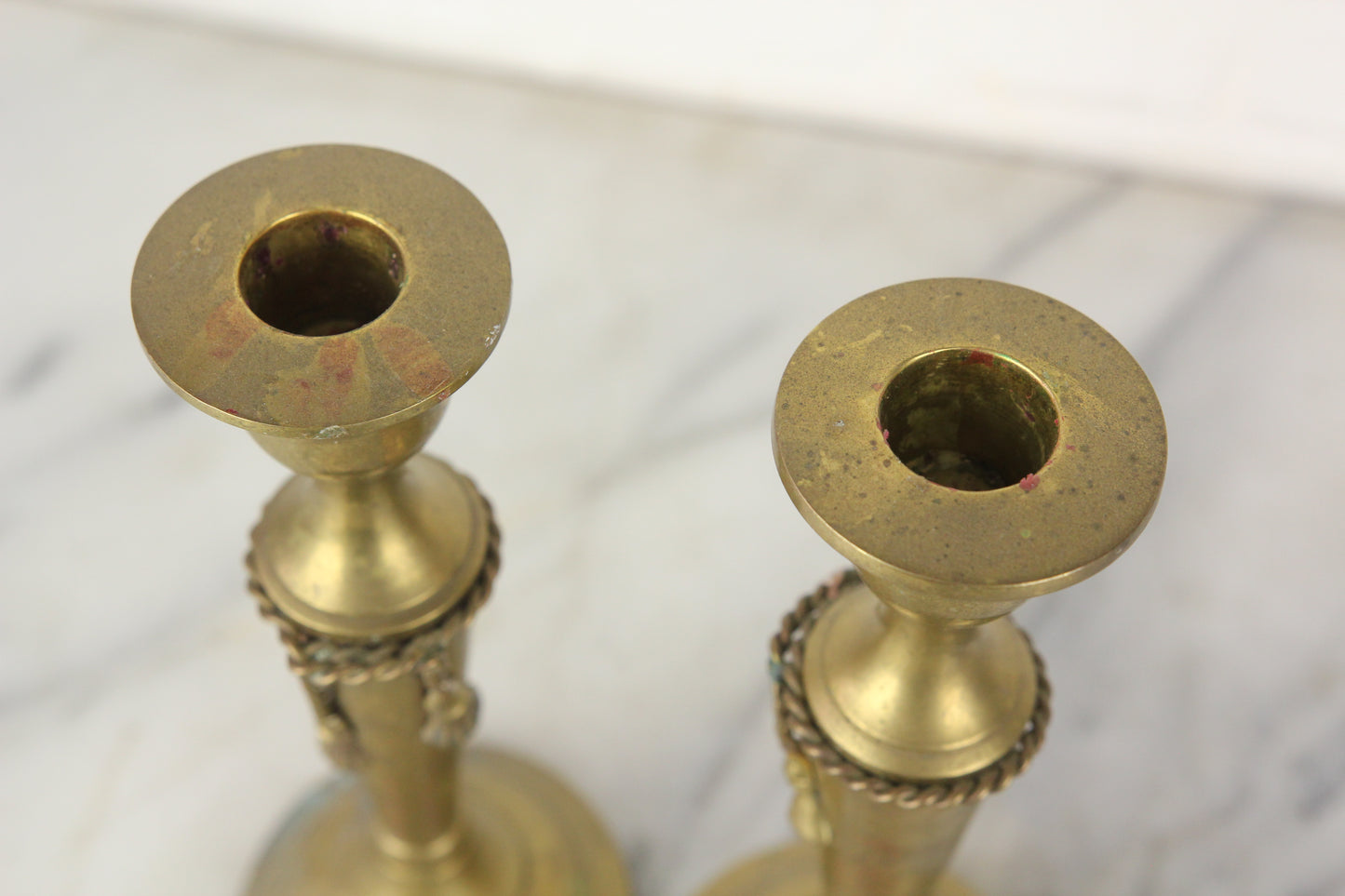 Solid Brass Rope Design Candlesticks, Made in India, Pair - 8.25"