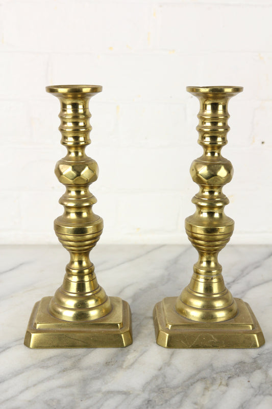 Solid Brass Push-Up Candlesticks, Pair - 9.75"