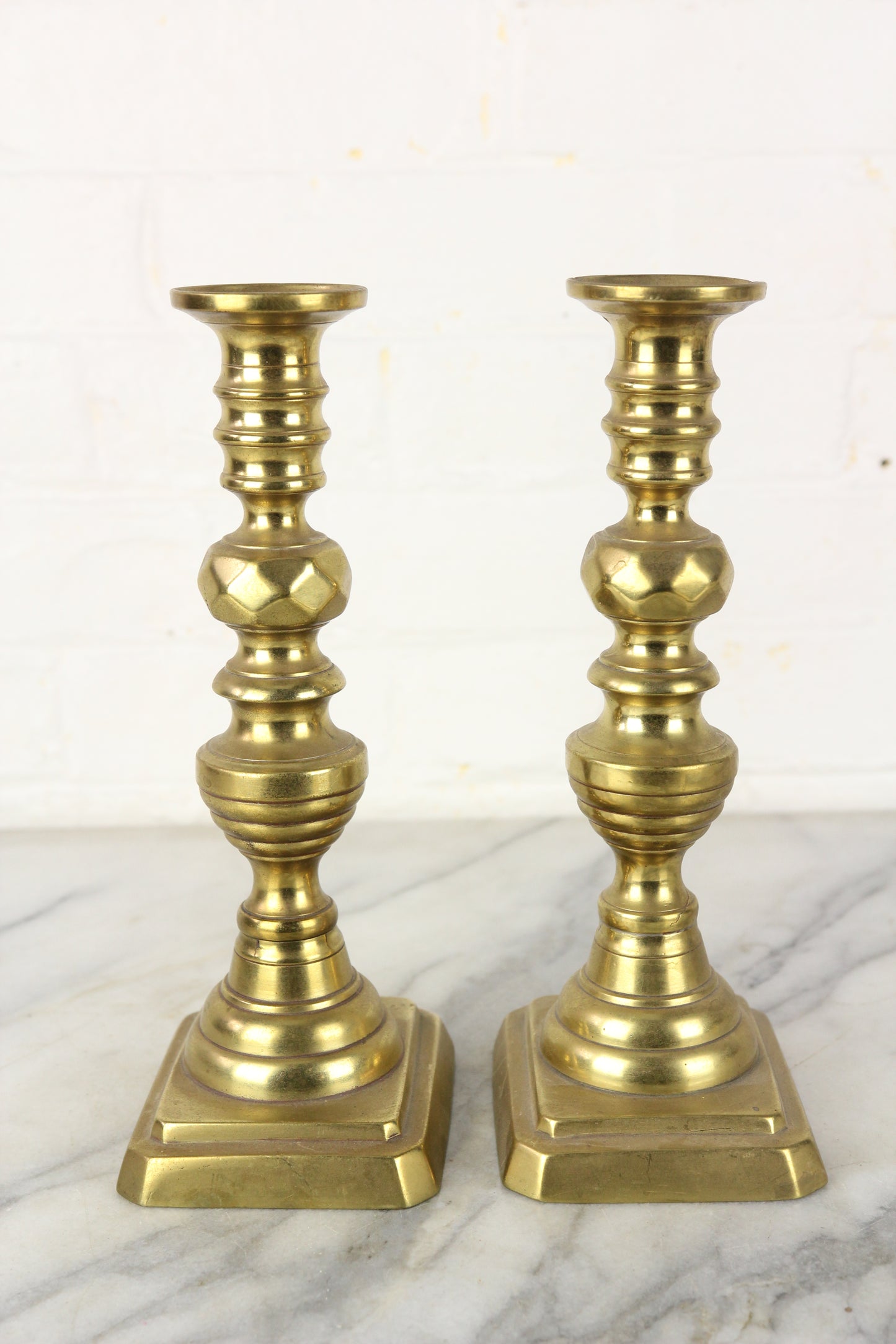 Solid Brass Push-Up Candlesticks, Pair - 9.75"