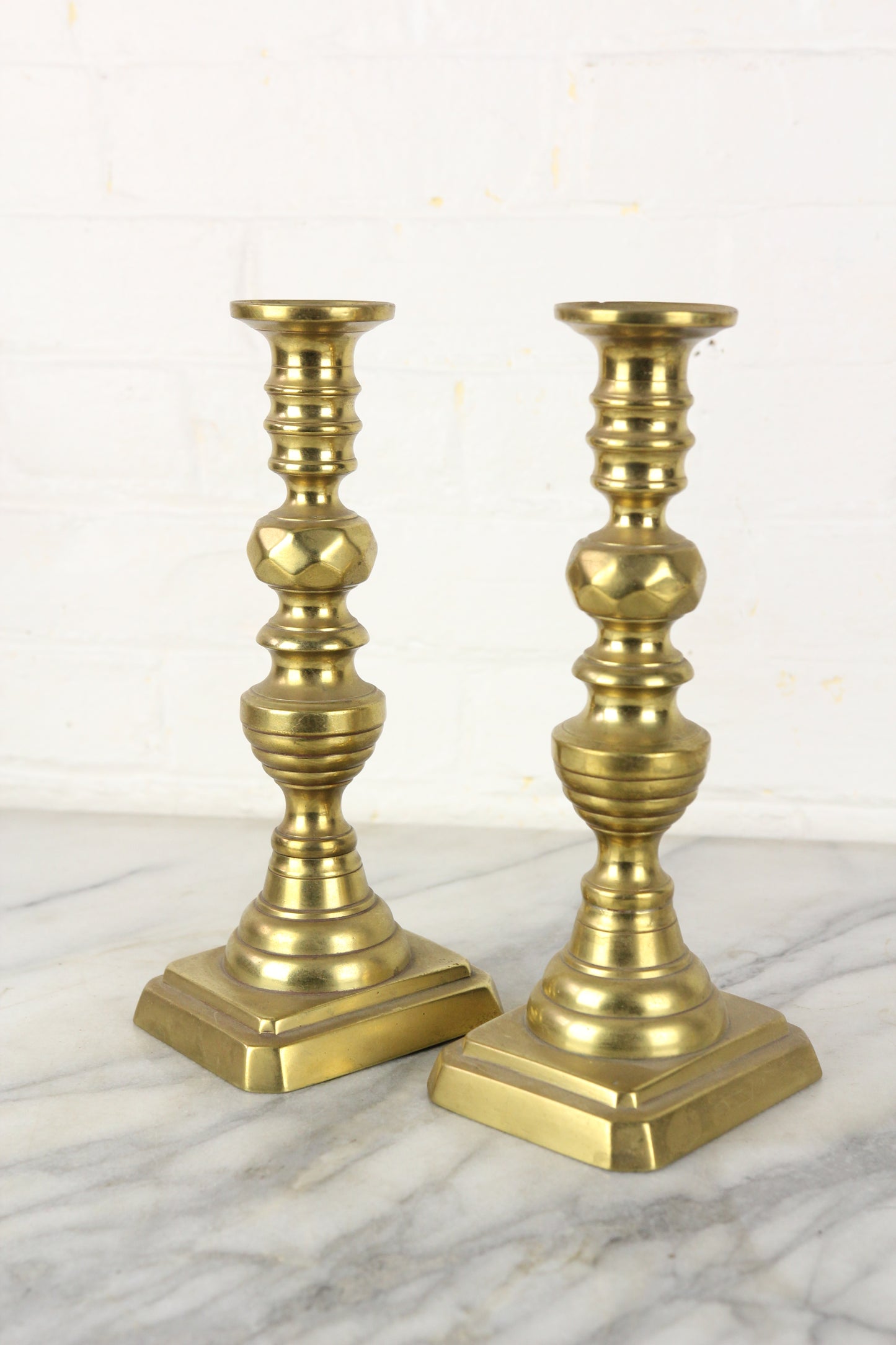 Solid Brass Push-Up Candlesticks, Pair - 9.75"