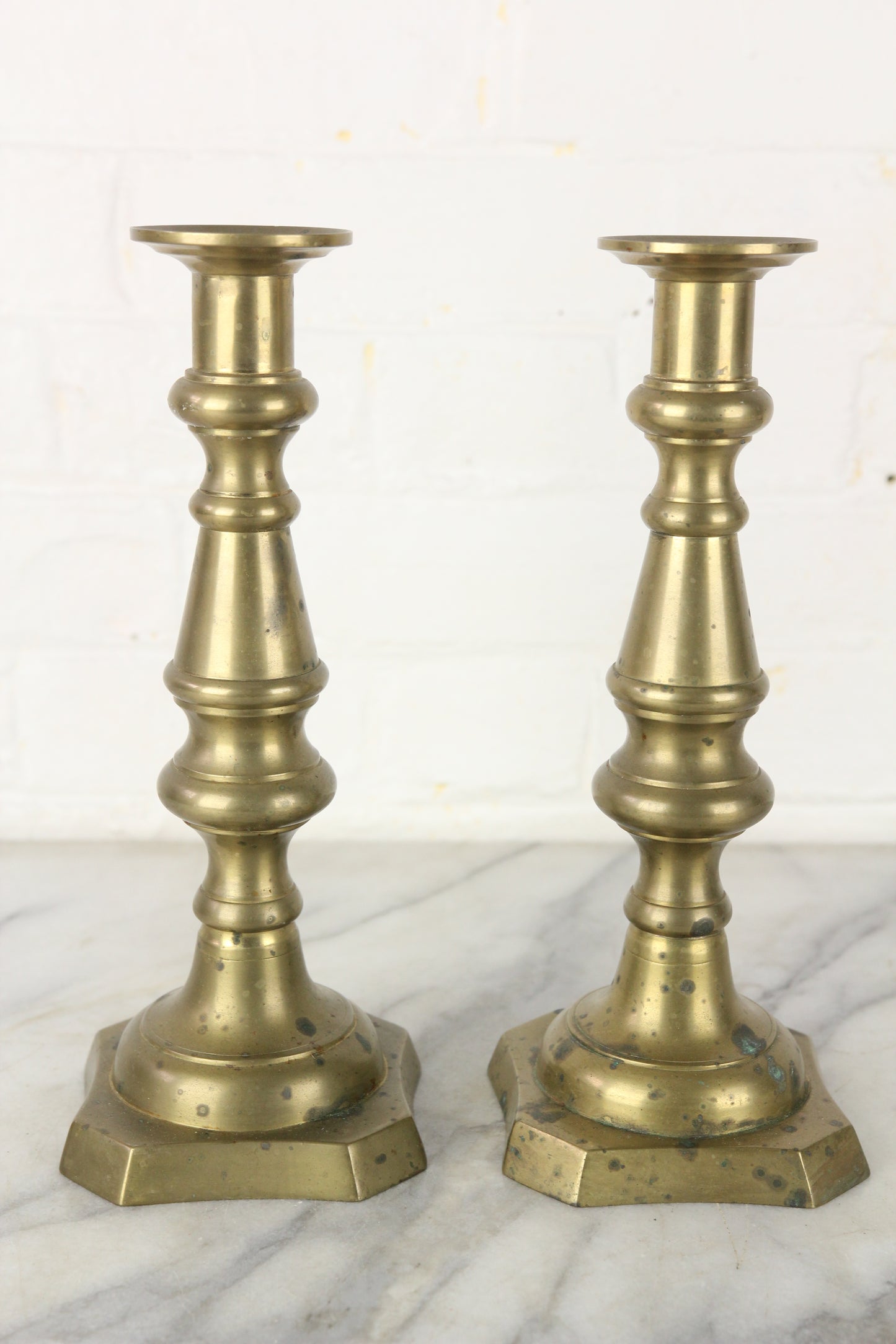 Solid Brass Candlesticks, Marked China, Pair - 10"
