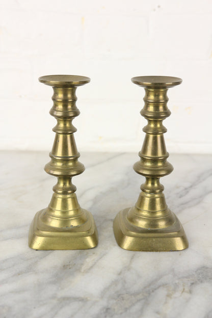 Solid Brass Push-Up Candlesticks, Pair - 6.5"