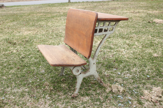 Antique Folding Cast Iron and Wood Child's Size School Desk #2