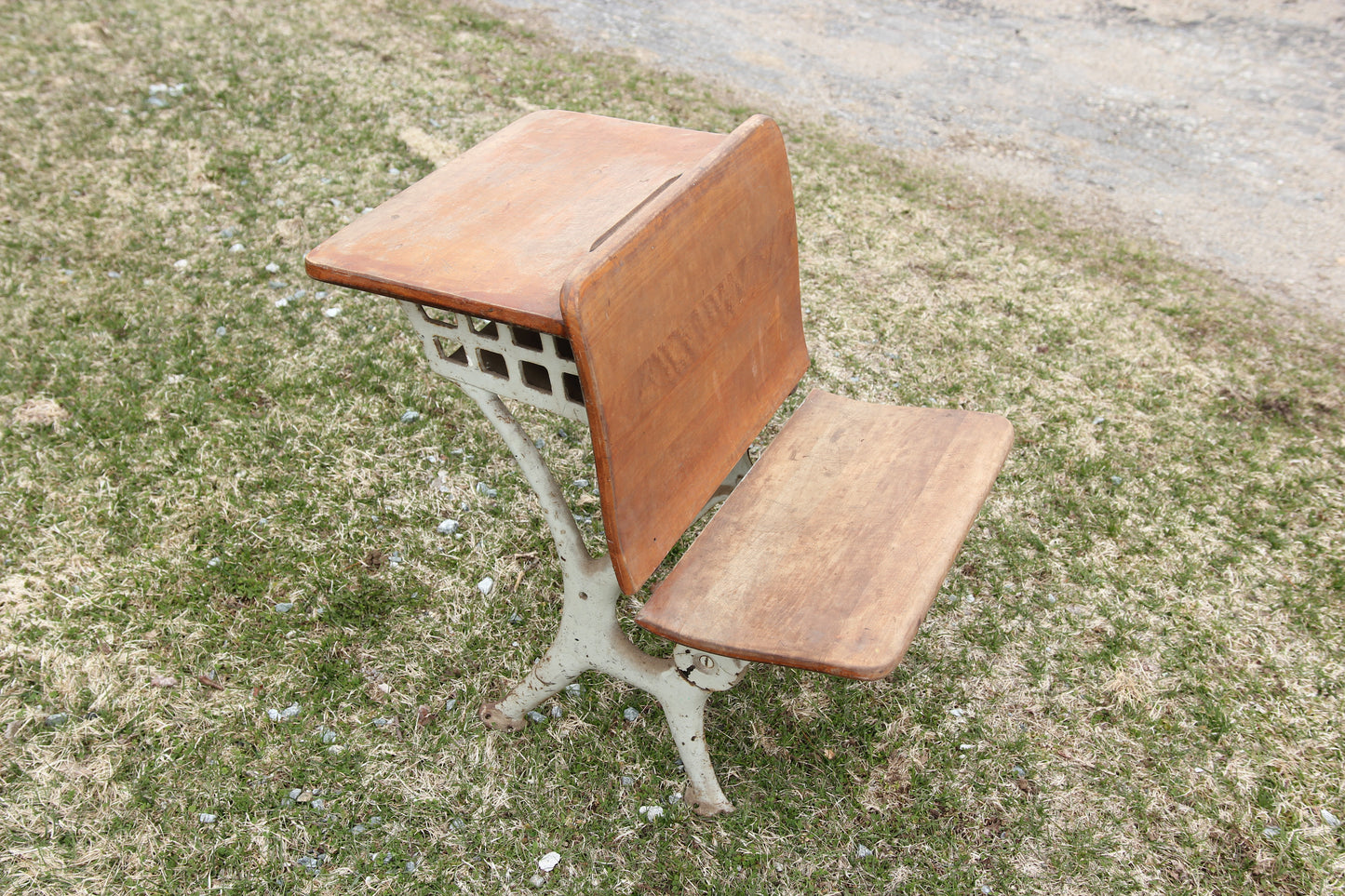 Antique Folding Cast Iron and Wood Child's Size School Desk #2