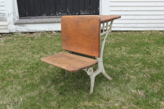 Antique Folding Cast Iron and Wood Child's Size School Desk #3