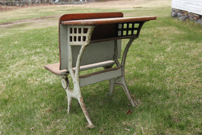 Antique Folding Cast Iron and Wood Child's Size School Desk #3