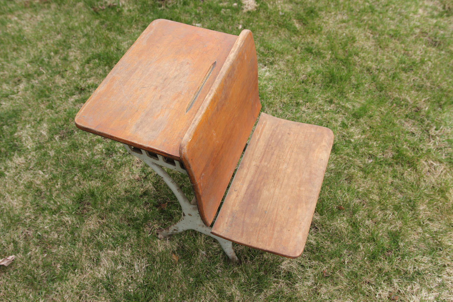 Antique Folding Cast Iron and Wood Child's Size School Desk #3