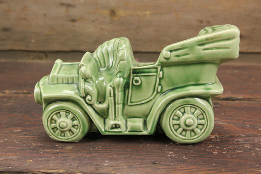 Green Porcelain Old Time Car TV Lamp Planter by Buckingham Ceramics