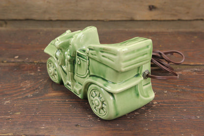 Green Porcelain Old Time Car TV Lamp Planter by Buckingham Ceramics