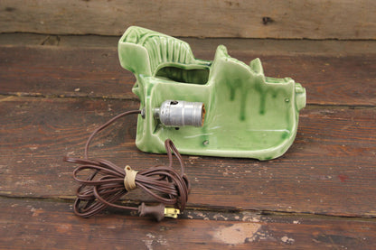 Green Porcelain Old Time Car TV Lamp Planter by Buckingham Ceramics