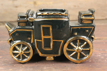 Black and Gold Porcelain Stagecoach TV Lamp Planter