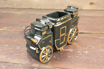 Black and Gold Porcelain Stagecoach TV Lamp Planter