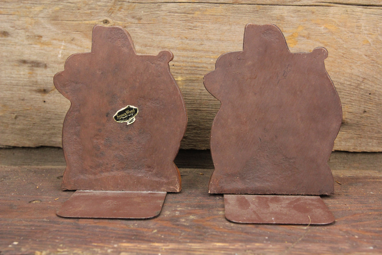 Syroco Wood Cowboy Bookends with Saddle, Boots, and Hat, Pair