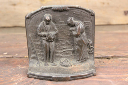 Cast Iron Praying Farmers Single Bookend or Door Stop