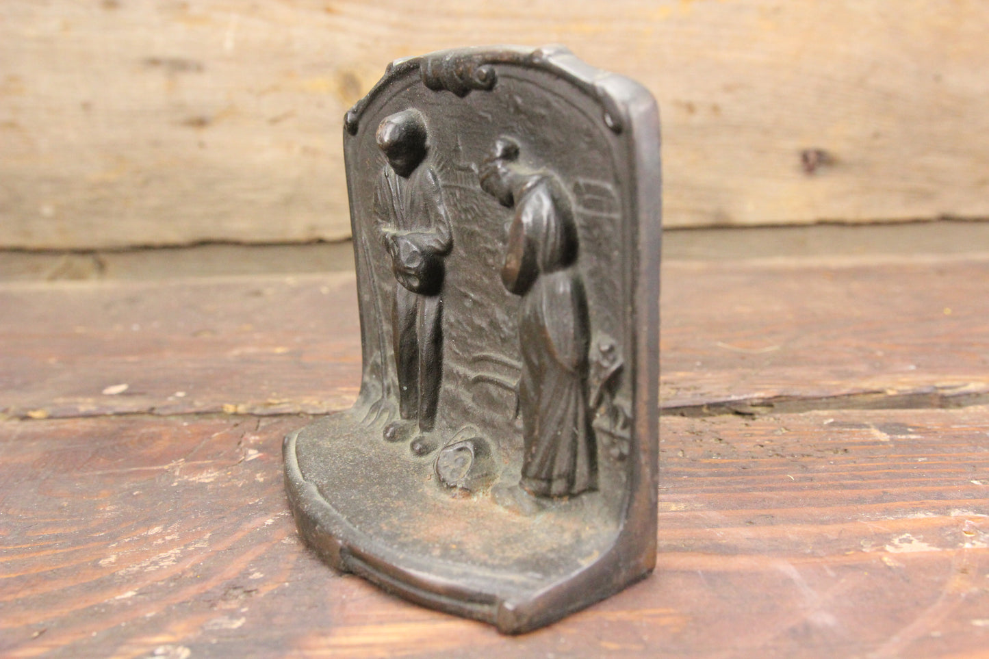 Cast Iron Praying Farmers Single Bookend or Door Stop