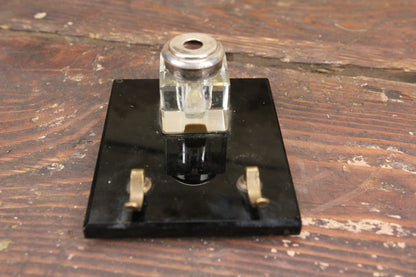 Beveled Glass Cube Inkwell with Black Slate Base and Pen Rest