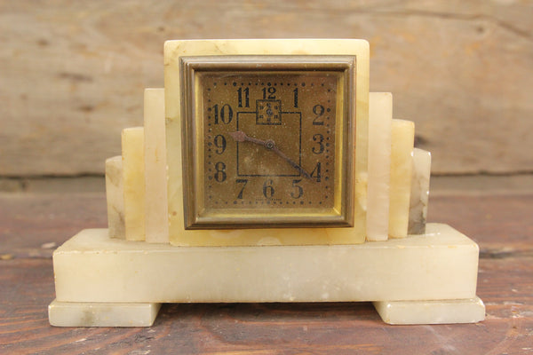 Alabaster Art Deco Desk Clock, Made in Germany (Nonfunctioning)