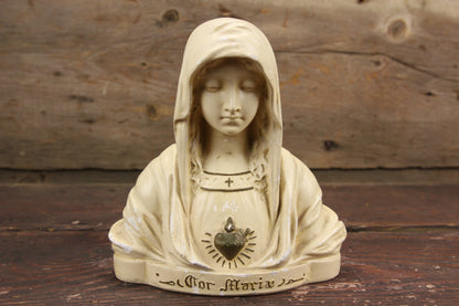 Chalkware Cor Mariae Immaculate Heart of Mary Sacred Heart Virgin Mary Statue