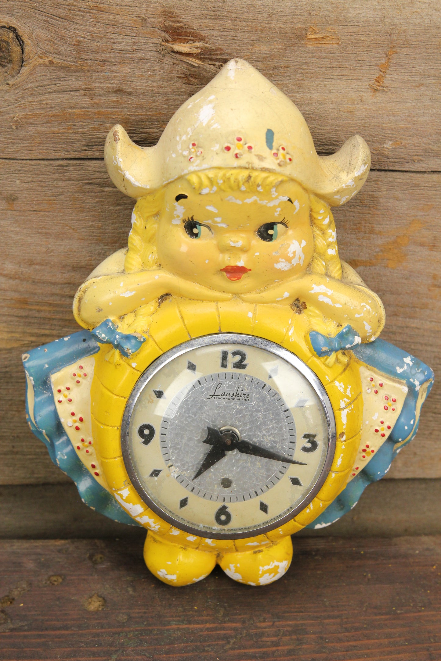 Chalkware Dutch Girl Cute Clock with Lanshire Movement (Nonfunctioning)