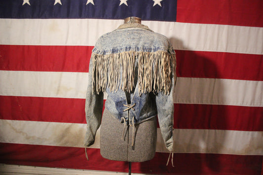 Sergio Valente Denim Jacket with Leather Tassels, Size L