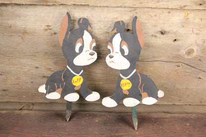 Folk Art "Ruff & Reddy" Boxer Puppy Dog Wooden Lawn Ornaments