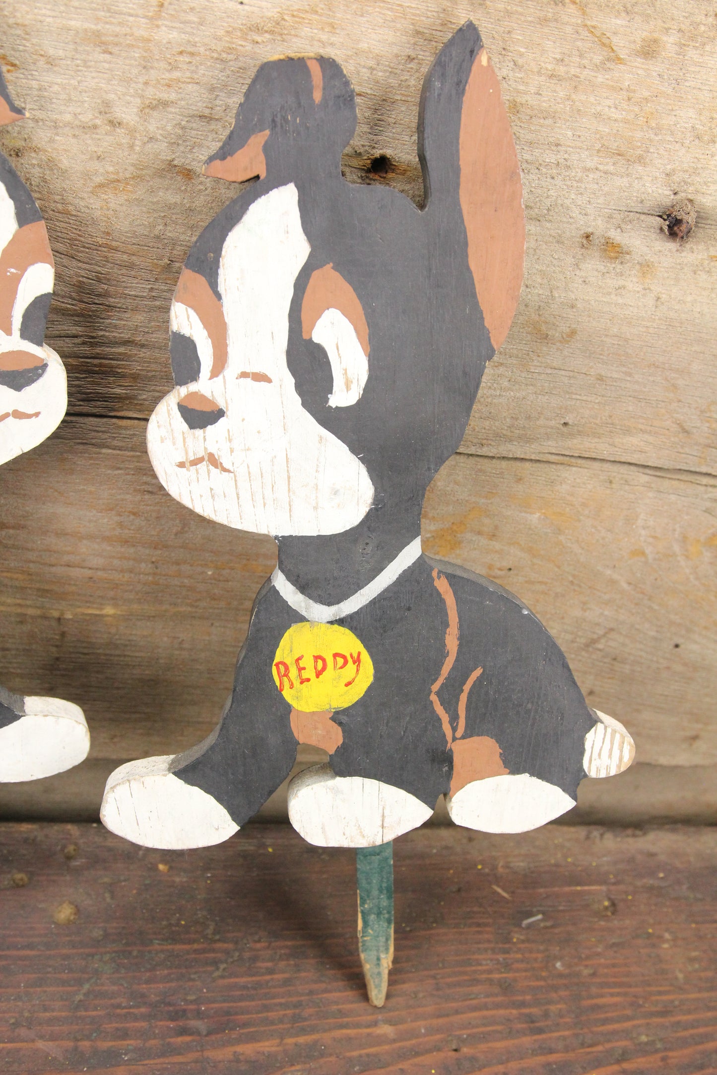 Folk Art "Ruff & Reddy" Boxer Puppy Dog Wooden Lawn Ornaments