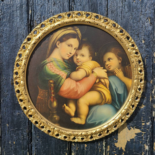 Madonna of the Chair by Raphael Vintage Print, 24" Across