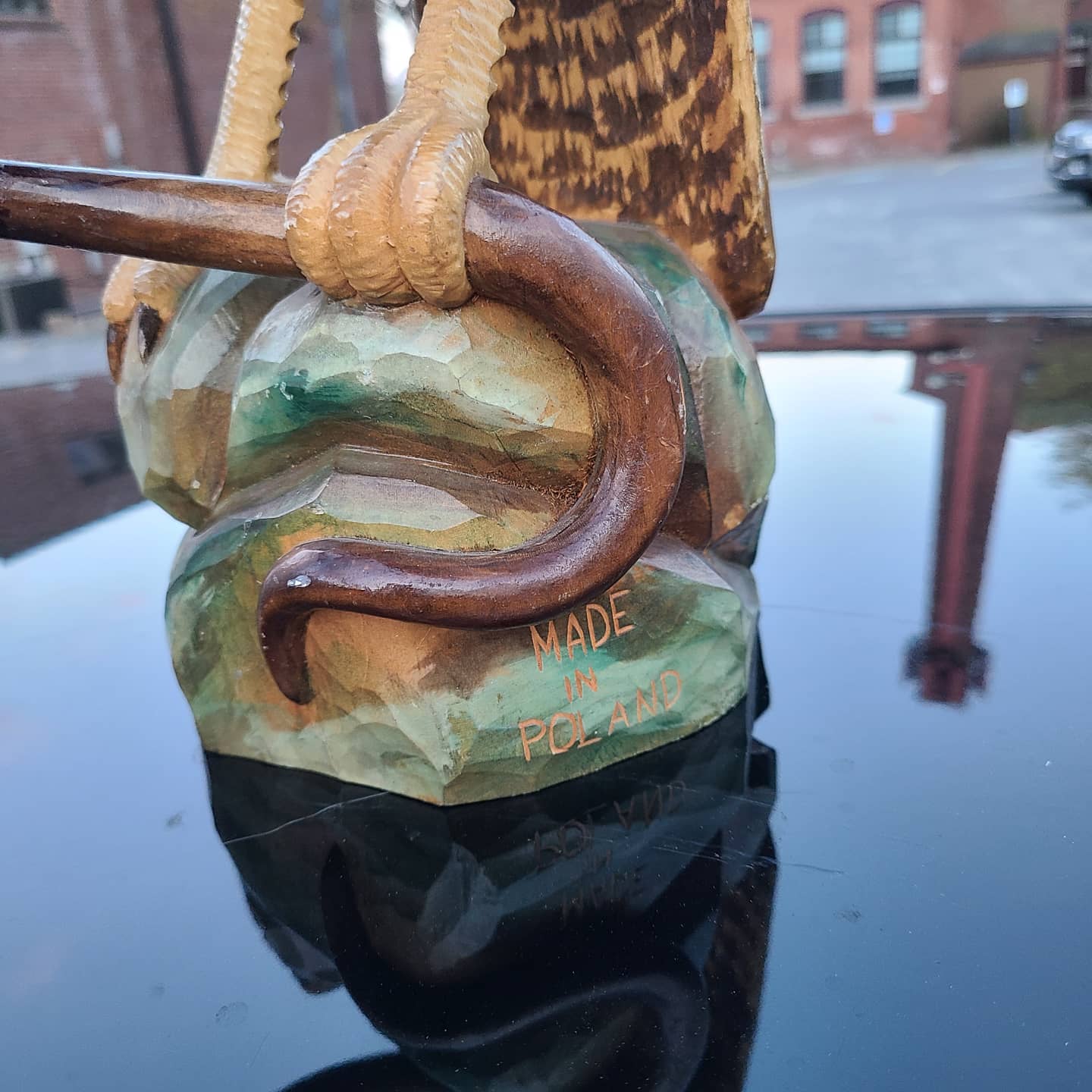 Hand Carved Wooden Eagle Clutching Snake Statue, Made in Poland