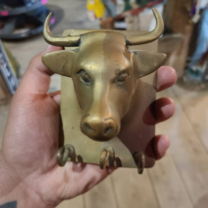 Solid Brass Bull Head Vintage Key Hook