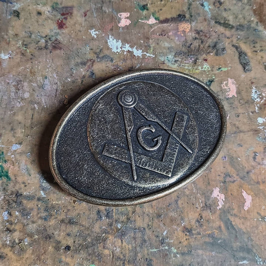 Vintage Freemasons Brass Belt Buckle