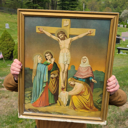 Framed Jesus Christ Crucifixion Lithograph Print - 18" x 22"