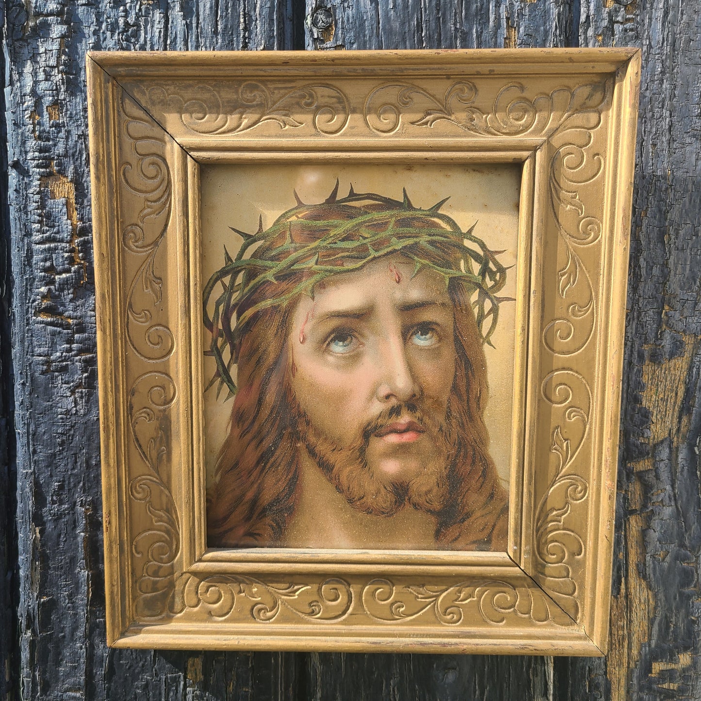 Framed Jesus Christ Crown of Thorns Lithograph Print - 12" x 14"