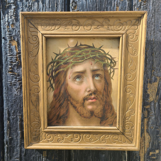 Framed Jesus Christ Crown of Thorns Lithograph Print - 12" x 14"