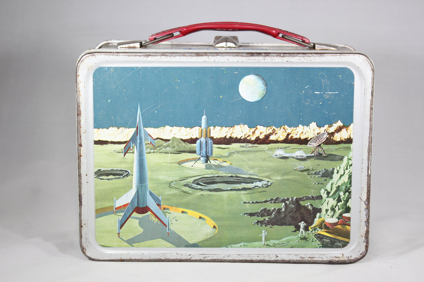 Retro Futuristic Outer Space Themed Thermos Brand Metal Lunchbox, 1950s