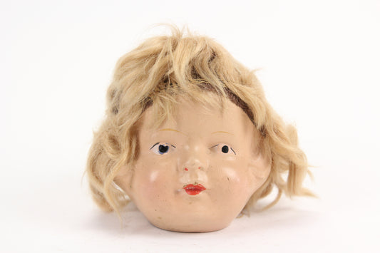 Composition Baby Girl Doll Head with Worn Blonde Wig